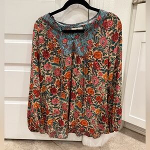 Natural Life Rowan Top Boho Blouse  Turquoise Mixed Floral cottagecore peasant